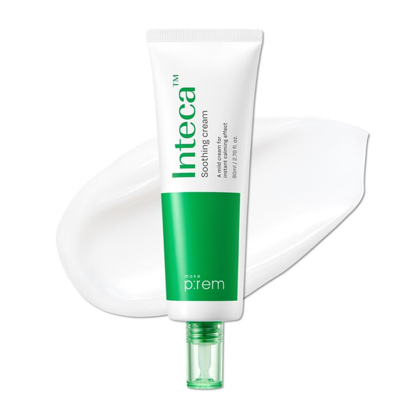 Make P:Rem Inteca Soothing Cream Quick Calming Facial Cream With Advanced Cica For Acne-Prone Skin All Skin Types Eve Vegan Korean Skin Care 2.70 Fl.Oz. 80Ml