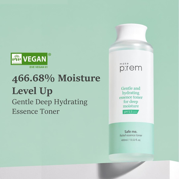 Make P:Rem Safe Me. Relief Essence Toner Quick And Deep Hydrating Face Toner All Skin Types 24-Hour Moisturizing Eve Vegan Korean Skin Care (13.52 Fl Oz 400Ml)