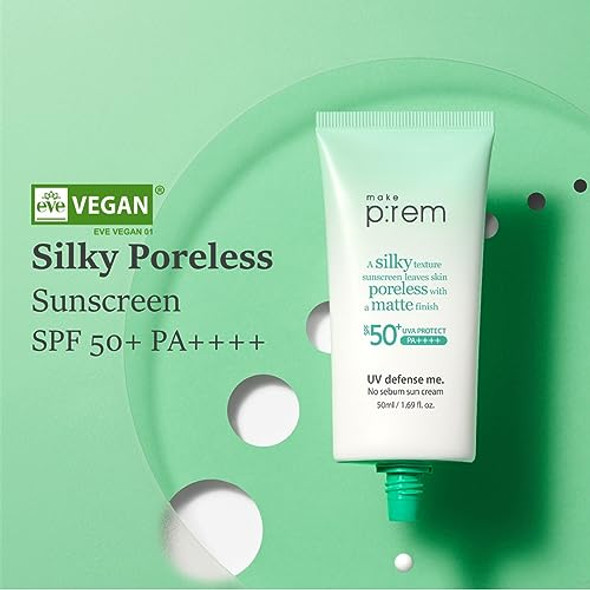 Make P:Rem Uv Defence Me. No Sebum Sunscreen Spf 50+ Pa++++ Reef-Safe Silky Texture With Poreless And Matte Finish Uva/Uvb Protection Korean Sunscreen 1.69 Fl Oz 50Ml