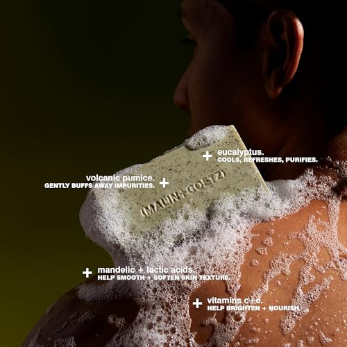 Malin+Goetz Mandelic Acid Exfoliating Bar Triple-Milled Exfoliating + Cleansing Bar Mandelic Acid Lactic Acid Pumice + Eucalyptus Smooths Softens + Brightens Skin Vegan + Cruelty-(5 Oz)
