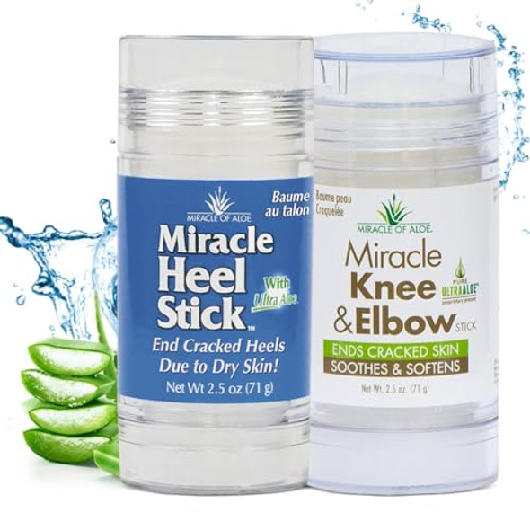 Miracle Of Aloe Miracle Knee & Elbow Stick 2.5 Oz + Miracle Heel Stick 2.5 Oz - Bundle Offer