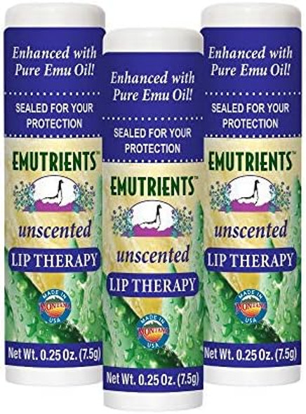 Montana Emu Ranch - Lip Therapy Lip Balm - 0.25 Ounce - Unscented - 3 Pack - Made With Pure Emu Oil