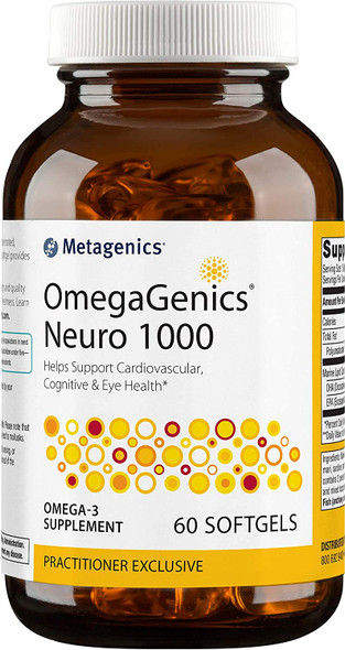 Metagenics - OmegaGenics Neuro 1000, 750 mg DHA and 250 mg EPA, Concentrated, Purified Source of Omega-3 Fatty acids, 60 Count