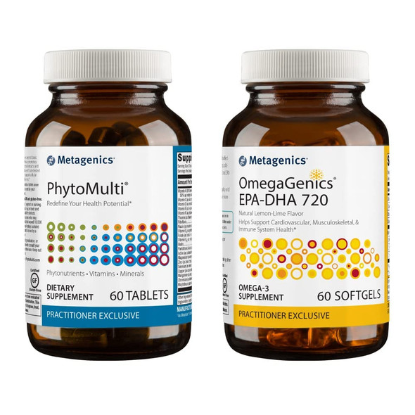 Metagenics PhytoMulti Without Iron and OmegaGenics EPA-DHA 720 Bundle Multivitamin Supplement Bundled with Omega-3 Fish Oil for Cardiovascular, Musculoskeletal, & Immune System Health, 60 Count