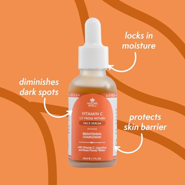 Nature Spell Vitamin C Face Serum Designed To Brighten Skin & Minimize Enlarged Pores Vegan Simple Formula 1.01 Fl Oz