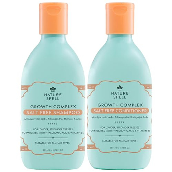 Nature Spell Hair Growth Complex Shampoo & Conditioner Set For All Hair Types Sulfate & Paraben Nourishing & Strengthening With Hyaluronic Acid & Vitamin B5 Vegan Pack Of 2 10.14 Fl Oz Each
