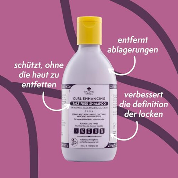 Nature Spell Curl Enhancing Shampoo For Curly Hair Sulfate & Paraben Moisturizes & Hydrates Kinks Coils & Curls With Coconut Oil & Aloe Vera Color Safe Vegan 10.14 Fl Oz