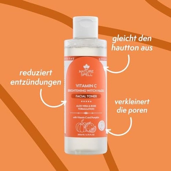 Nature Spell Witch Hazel Facial Toner With Vitamin C Aloe Vera & Rose Water Vegan Alcohol- Formula 6.76 Fl Oz