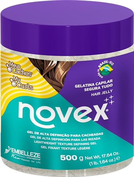Novex My Curls Super Fixing Jelly 500G/17.6Oz Infused With Pure 100% Natural Aloe Vera & D-Panthenol - Suitable For All Curl Types And Textures