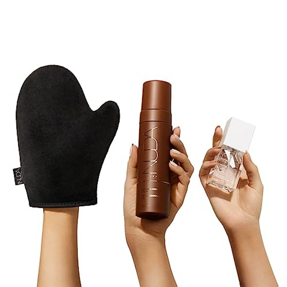 Nuda Canada Ultra Dark Self-Tanning Mousse Dark Face Tan Water And Tanning Mitt Bundle