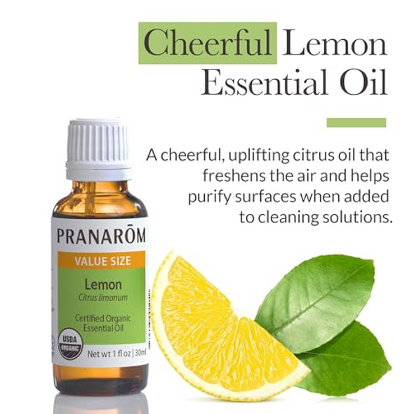 Pranarom - Lemon Essential Oil 30Ml - Skin Hydration - Organic Purity - Sustainably Harvested Non-Gmo Vegan - Uplifting Citrus Aroma Versatile Cleaning Boost