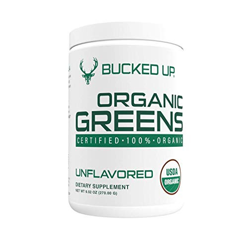 Bucked Up Greens Superfood Powder Unflavored 8 Most Essential Mixed Greens 100% Organic Chlorella Spinach Kale Spirulina Alfalfa Broccoli Wheat Grass & Barley Grass 30 Serv 9.52 Oz