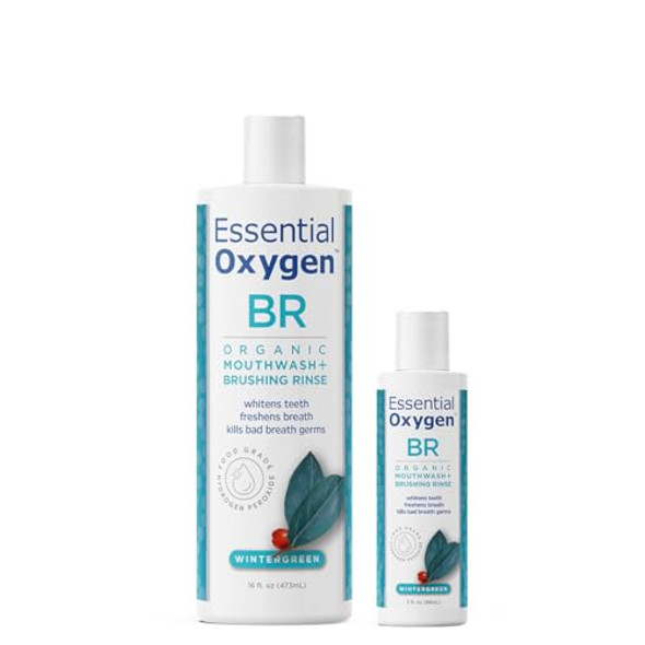 Essential Oxygen Br Organic Brushing Rinse All Natural Mouthwash For Whiter Teeth Fresher Breath And Happier Gums Alcohol- Oral Care Wintergreen 2 Piece Set 16 Oz