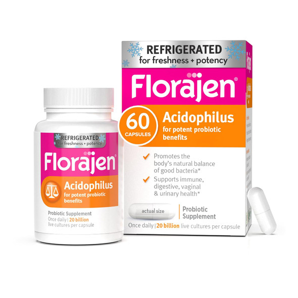 Florajen Acidophilus Probiotics Gut Health Vaginal Health And Immune Support Supplement Constipation And Bloating Relief For Adults 90 Capsules (Refrigerated)