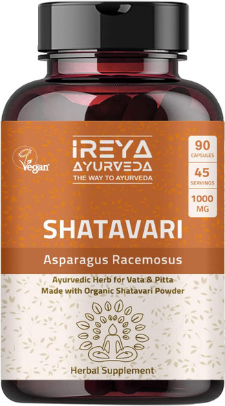 Ireya Ayurveda Shatavari Capsules (90 Capsules) 1000 Mg Lactation Supplement For Women Organic Shatavari Herbal Supplement Made With Shatavari Root Powder