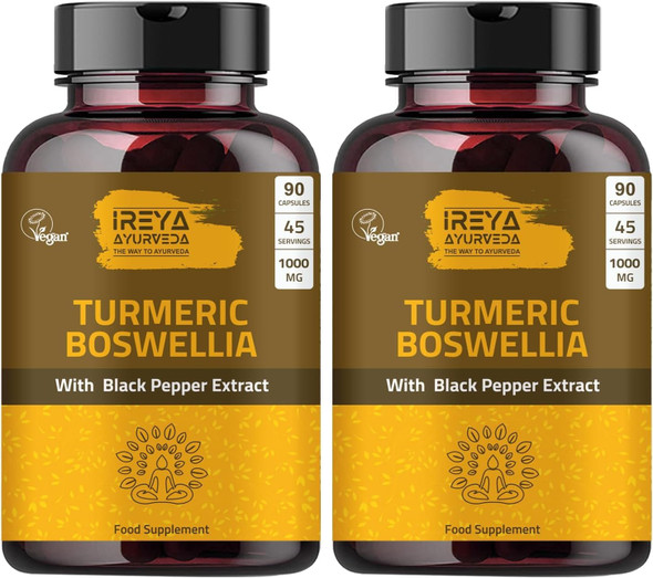 Ireya Ayurveda Boswellia Extract Capsules (90 Capsules) 1000 Mg - Boswellia Serrata With 95% Black Pepper Extract And Curcuminoids Extract And 65% Boswellia Extract