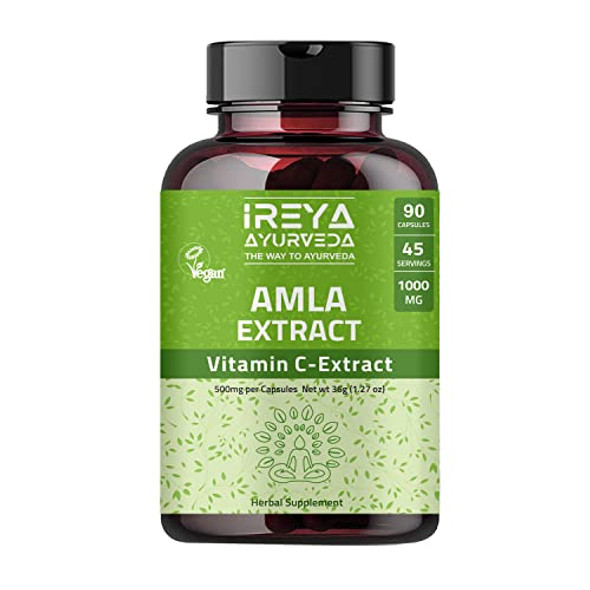 Ireya Ayurveda Amla Fruit Extract Capsules (90 Capsules) 1000Mg - Amla Capsules Vitamin C Extract Capsules Vegetarian & Vegan Friendly 45 Day Supply Emblica Amalaki Capsules