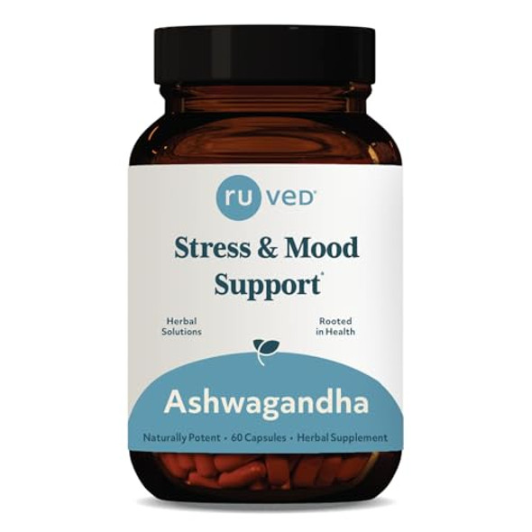 Ruved Ashwagandha Capsules - Organic Ashwagandha Root Extract Supplement For Men & Women 500Mg Per Pill For Adrenal Health And Overall Wellness - 60 Vegetarian Caplets (1 Count)