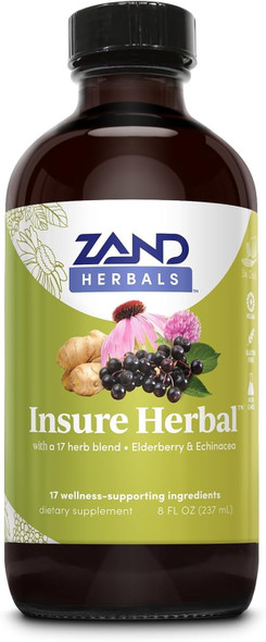 Zand Herbals Insure Herbal Liquid Blend - 17 Wellness Ingredients - W/Ecea Elderberry Ginger Sage Peppermint And More - Gluten Vegan Non-Gmo 60-Day 197 Servings 8 Fl Oz