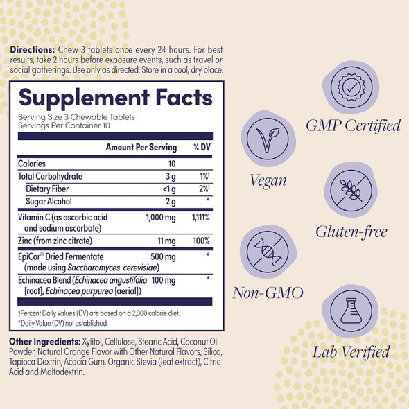 Zand Immune Fast Zesty Orange Chews Boosts Immune Response & Cell Activity W/Epicor Ecea 30 Tablets 10 Serv.