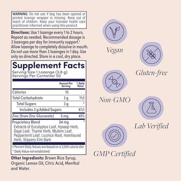 Zand Immunity Lemon Zinc Throat Lozenges 2 Pack - Good-For-You Dry Mouth Lozenges Immune Support Supplement W/Zinc 5Mg Eucalyptus Mullein Soothe A Dry Throat Natural Flavor Gluten 50Ct Ea