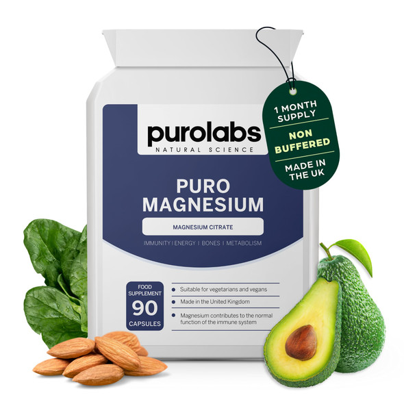 Purolabs Magnesium Citrate Capsules - High Strength Magnesium Supplement for Men & Women - Non-Buffered for Superior Absorption - Supports Sleep Energy & Muscle Function - 90 Vegan Capsules