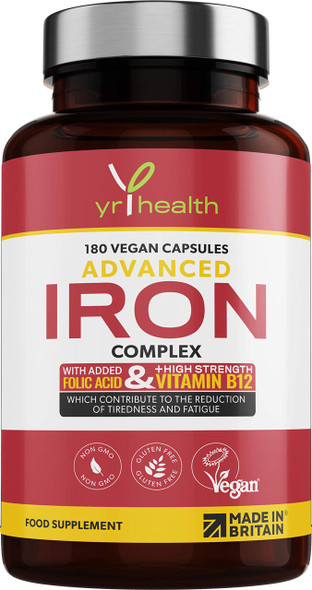yrhealth Iron Supplement 20mg Maximum Strength Anti Fatigue Complex - 180 Vegan Capsules