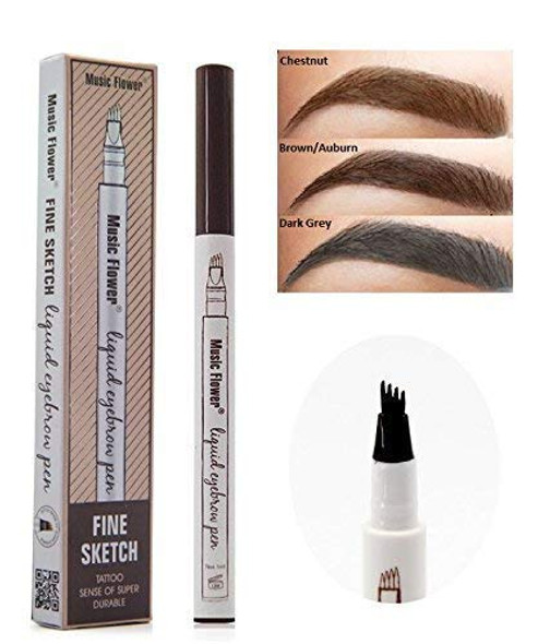 Microblade Tattoo Pen – Waterproof 4-Tip Ink Gel Tint for Natural, Long-Lasting 3D Hair-Like Brows (Dark Grey)
