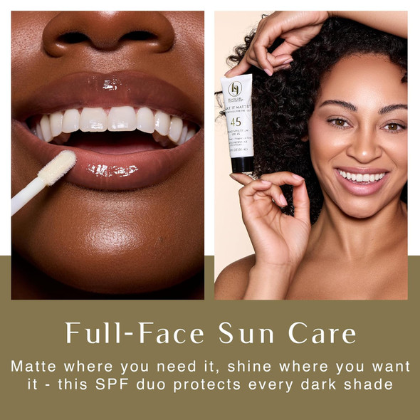BLACK GIRL SUNSCREEN – Face & Lip Sunscreen Make It Glam Duo – 1 SPF 45 Make it Matte Clear Sunscreen for Face & 1 Make it Pop SPF 50 Sungloss for Protected Poppin' Lips