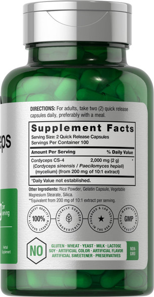 Horbaach Cordyceps Mushroom Capsules 2000mg | 200 Count | CS-4 Strain Cordyceps Sinesis | Non-GMO Herbal Supplement