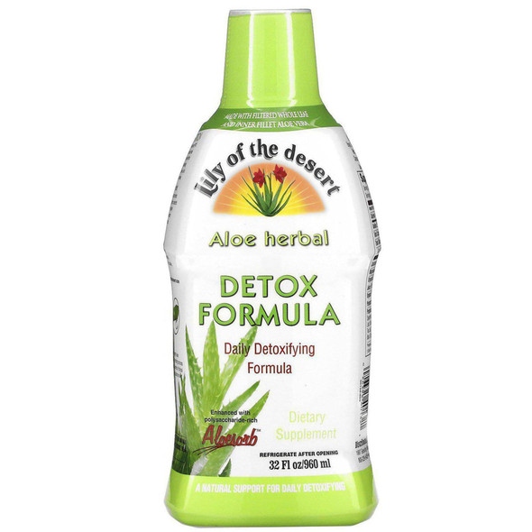 Lily Of The Desert Aloe Vera Herbal Detox Formula - Aloe Vera Juice with Milk Thistle Slippery Elm Burdock Root Dandelion Root and Echinacea for Gut Health Liver Support and Wellness 32 Oz
