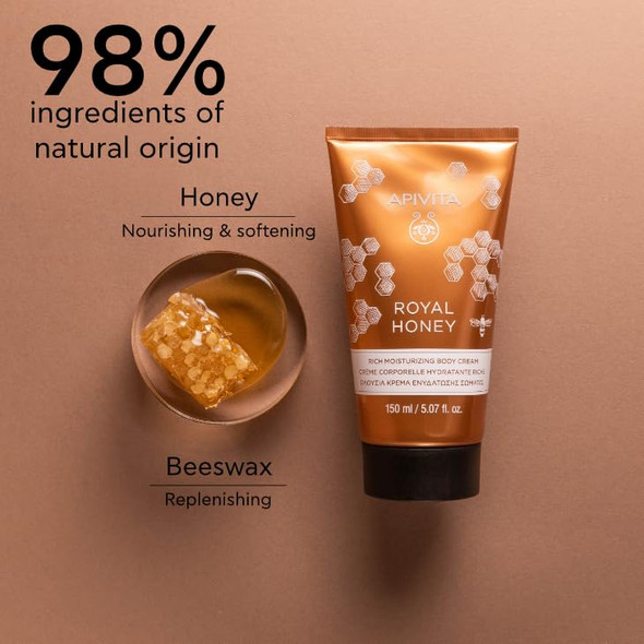 Apivita Royal Honey Rich Moisturizing Body Cream | Deeply Moisturizes Nourishes & Replenishes with Honey & Beeswax 150 mL