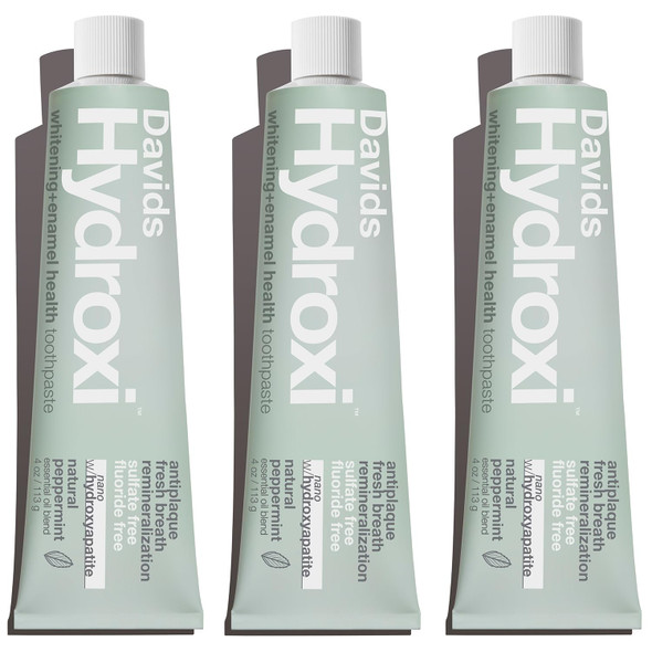 Davids Hydroxi Fluoride Free Nano Hydroxyapatite Whitening + Enamel Health Toothpaste Antiplaque Fresh Breath Remineralizing SLS Free New Whitening Mint 4 oz Made in USA (3 Pack)