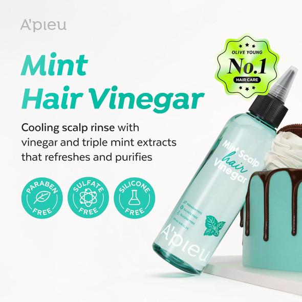 A’PIEU Mint Hair Vinegar - Deep Scalp Clean & Detox for Oily Scalp, Buildup & Dandruff Scalp Treatment, pH-Balancing Rinse for Fresh, Shiny Hair, Korean Hair Care, 6.76 fl oz