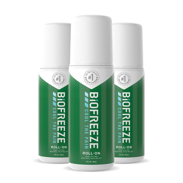 Biofreeze-13533 Pain Relief Roll-On 3 oz. Roll-On Fast Acting Long Lasting & Powerful Topical Pain Reliever Pack of 3
