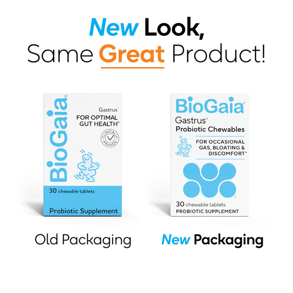 BioGaia Gastrus Gut Health Probiotic  Eases Abdominal Discomfort Gas & Bloating  Promotes Regularity & a Healthy Gut Contributes to a Balanced Microbiome 30 Chewable Tablets