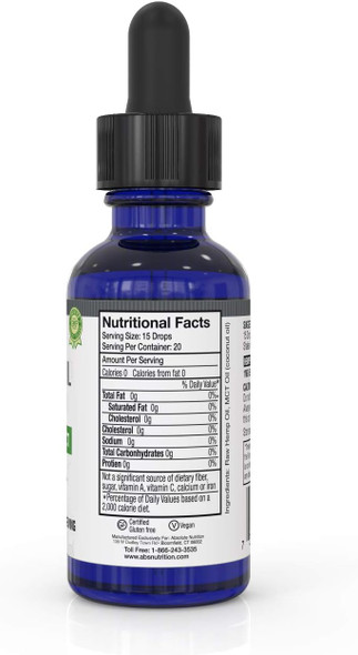 Absolute Nutrition Hemp Oil (2 Pack) 600mg - 100% Organic Hemp Drops - Rich in Omega Fatty Acids 3 6 9 - Grown and Made in USA - with MCT Oil