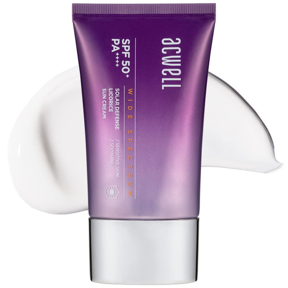 ACWELL Solar Defence Licorice Sunscreen SPF 50+ PA++++ – Anti Sebum & Skin Calming Face Sunblock – Chemical and Physical UV & Sunray Protection - Sweat & Sebum Proof – Reef Safe, 1.69oz.