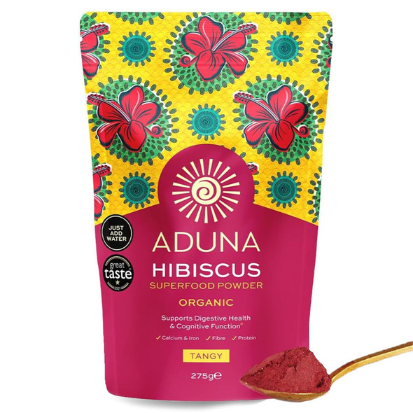 Aduna Organic Hibiscus Powder | 100% Hibiscus Flower for Skin, Gut and Heart Health | Natural Vegan Source of Antioxidants and Vitamin C | Superfood Powder for Teas, Smoothies, Juices and More | 275g