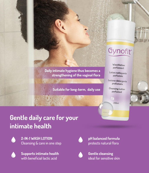 Gynofit Cleansing Lotion (perfumed) – Ensures balanced pH value for Vaginal Health – Protects the Vaginal Skin from drying out & prevents irritation – suitable for long-term daily use 6.76 Fl Oz
