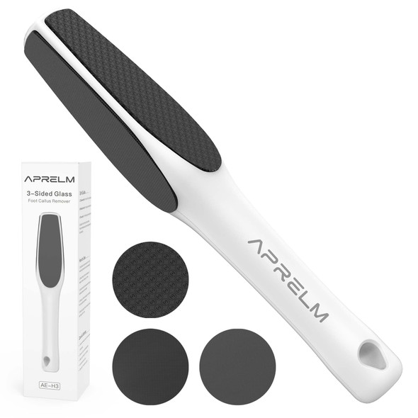 3-Sided Glass Foot Callus Remover Professional 3-in-1(Coarse Medium Fine) Foot File Pedicure Tools for Feet Hard Skin Smooth Polishing (White)
