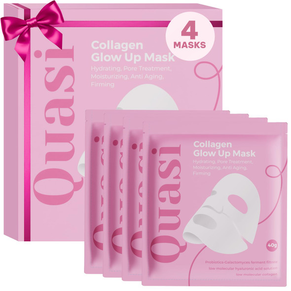 Quasi Bio-Collagen Face Mask Overnight – Hydrating Korean Sheet Mask – Niacinamide & Low Molecular Collagen – Firming & Smoothing Skincare for All Skin Types – 4 Masks