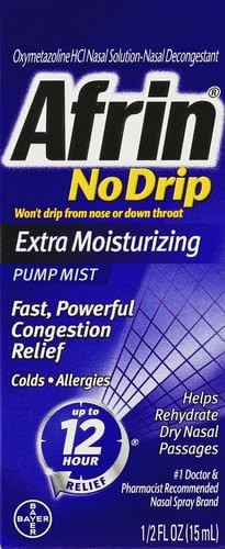 Afrin No Drip Extra Moisturizing 12 Hour Nasal Congestion Relief Pump Mist, Sinus Spray Decongestant - 15 mL