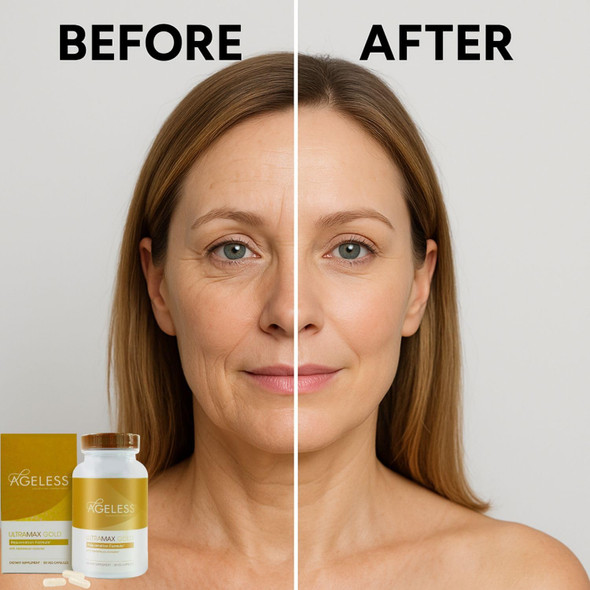 Ageless Foundation Laboratories UltraMAX Gold Capsules, HGH Anti-Aging Supplement for Women, Slows Cellular Aging, Supports Immune Health, Smoother Skin Tone and Restorative Sleep, Weight Management, 90 Capsules