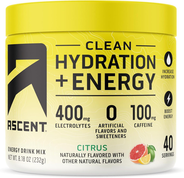 Ascent Clean Hydration + Energy Electrolytes Powder 40 Servings