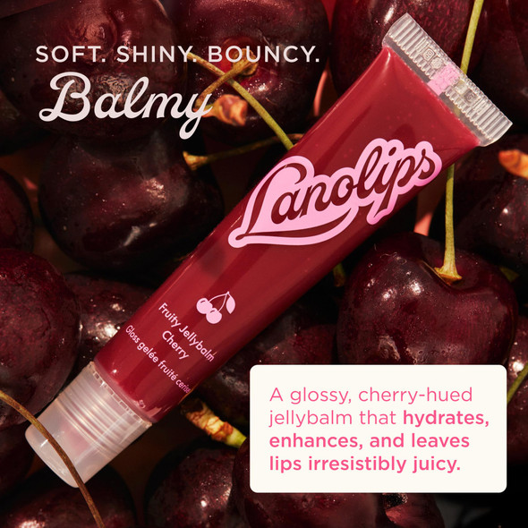 Lanolips Fruity Jellybalm - Tinted Lip Balm to Deepen Brighten & Enhance - Moisturizing Lanolin Lip Balm & Jelly Lip Gloss - Everyday Lip Makeup - Cherry (10g / 0.35oz)