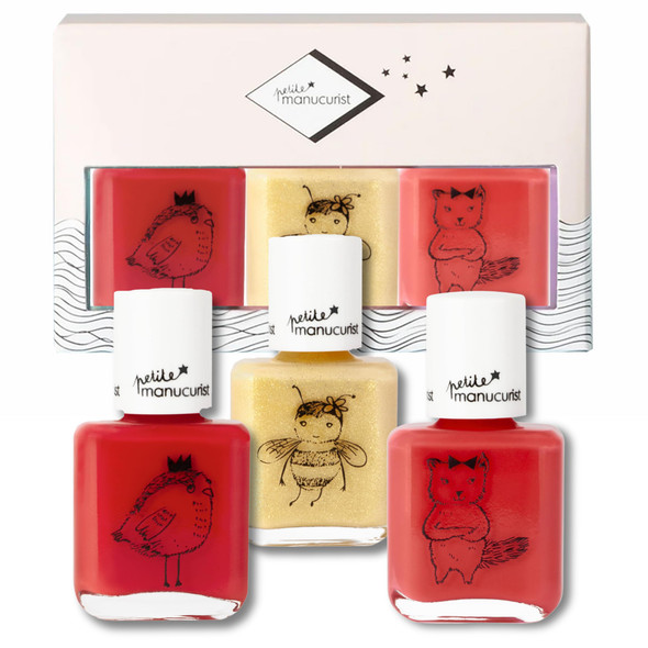 Manucurist Kids Nail Polish Lucette Pia Kiki - Nail Polish Set : Red Glittery Yellow Coral Red - Water Based Non Toxic for Kids - Princess Party Favors - Vegan & Made in France - Christmas Gifts