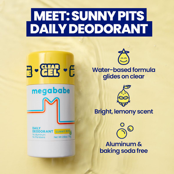 Megababe Daily Deodorant - Sunny Pits | Holiday Gifts for Women | Aluminum-Free, Clear & Clean | 2.6 oz