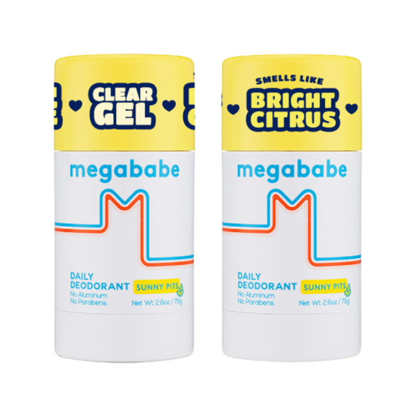 Megababe Daily Deodorant - Sunny Pits | Aluminum-Free, Clear & Clean | 2.6 oz (Pack of 2)