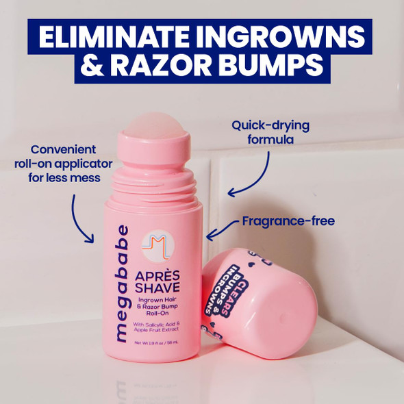 Megababe Après Shave | Post-Shave & Waxing | Ingrown Hair & Razor Bump Roll-On Treatment for Women | Bikini Armpits & Legs (1.7 fl oz)